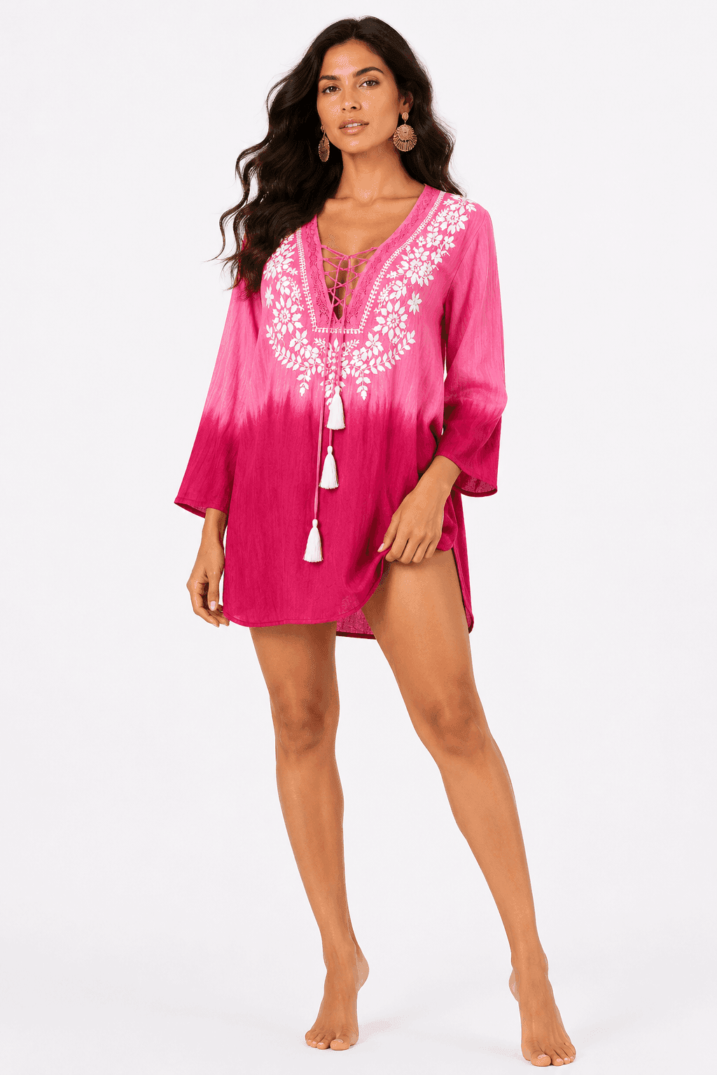 Fuchsia Blossom Embroidered Tunic