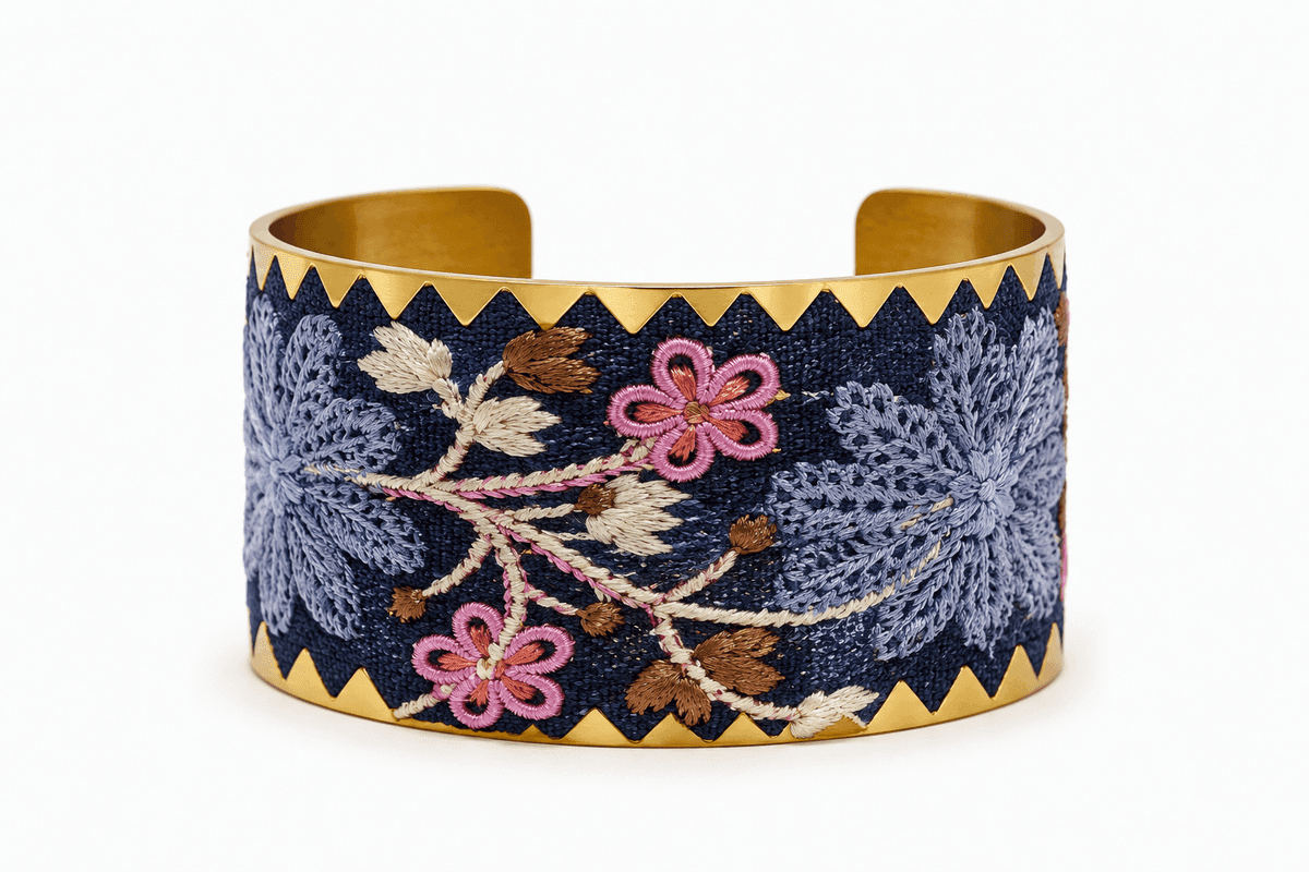 Blush Blossom Embroidered Cuff Bangle