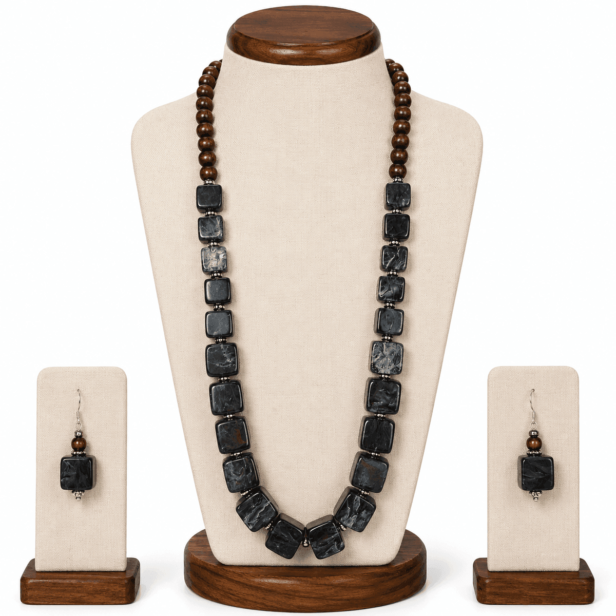 Midnight Marble Bead Necklace Set