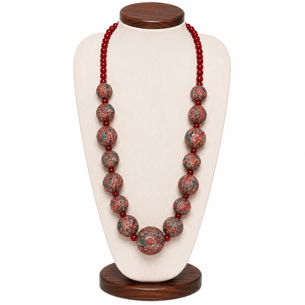 Vintage Rose Fabric Bead Necklace