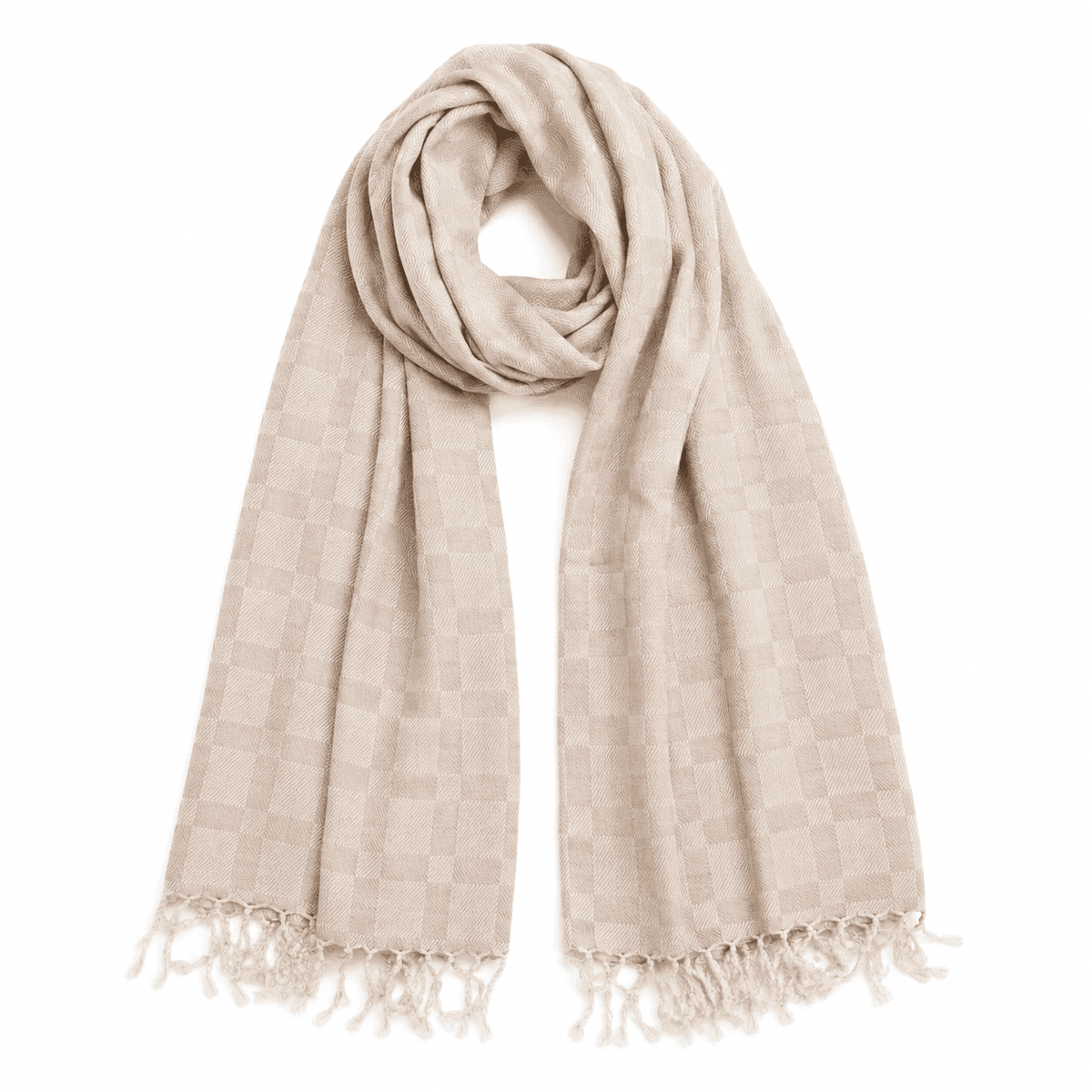 Milan Check Modal Scarf, Champagne Beige