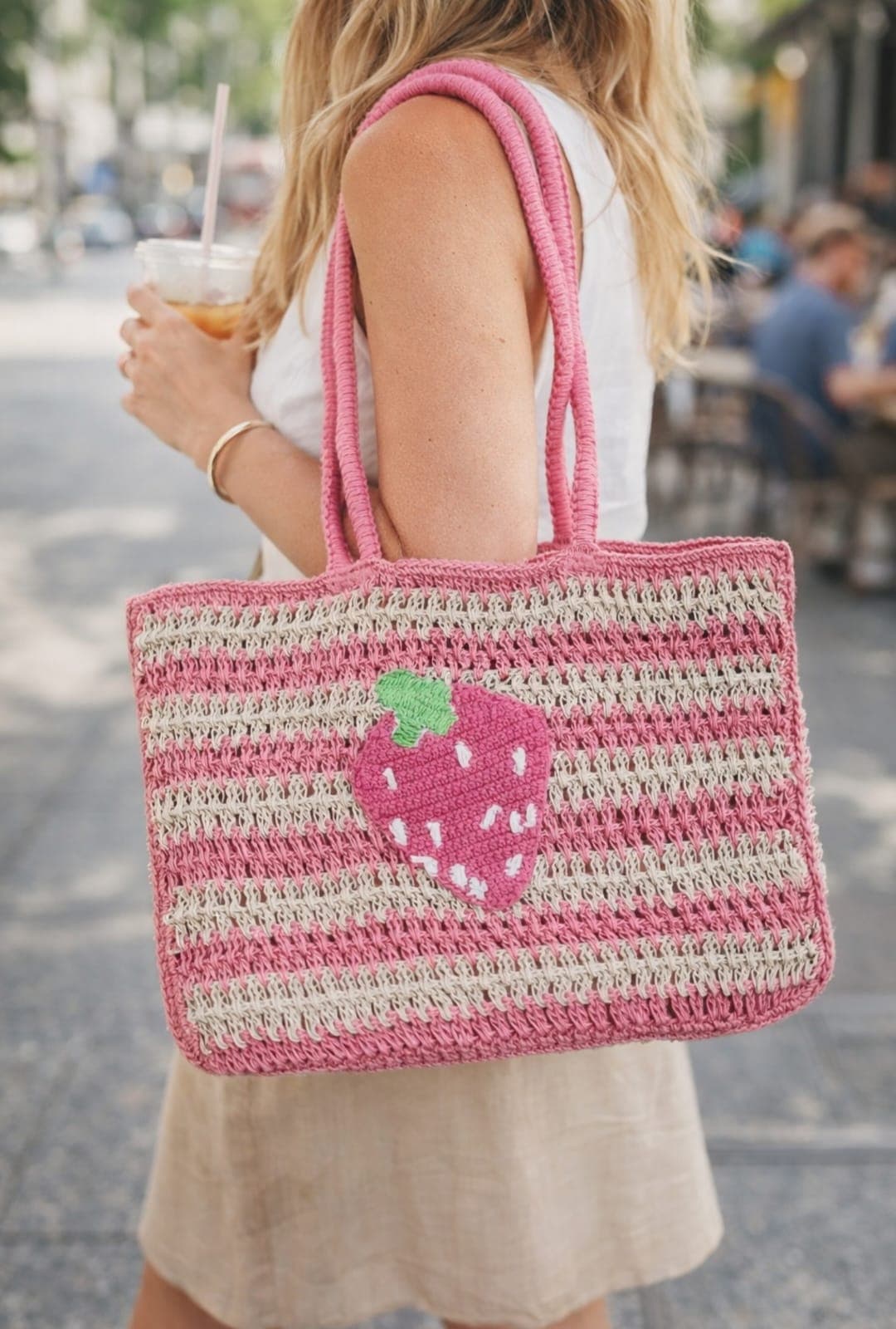Strawberry Charm Crochet Tote