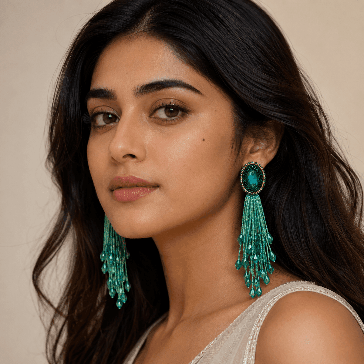 Emerald Cascade Tassel Earrings