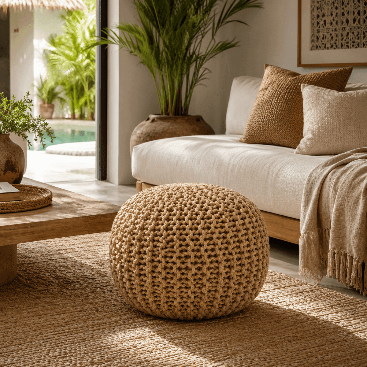 Coastal Knitted Pouf