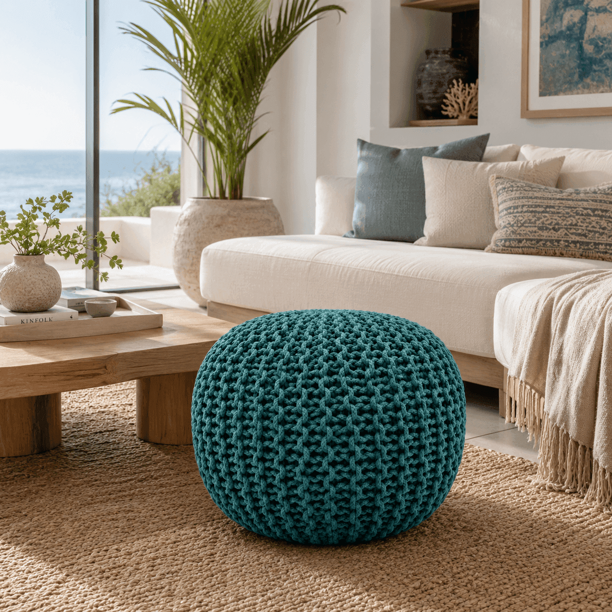 Ocean Breeze Knitted Pouf