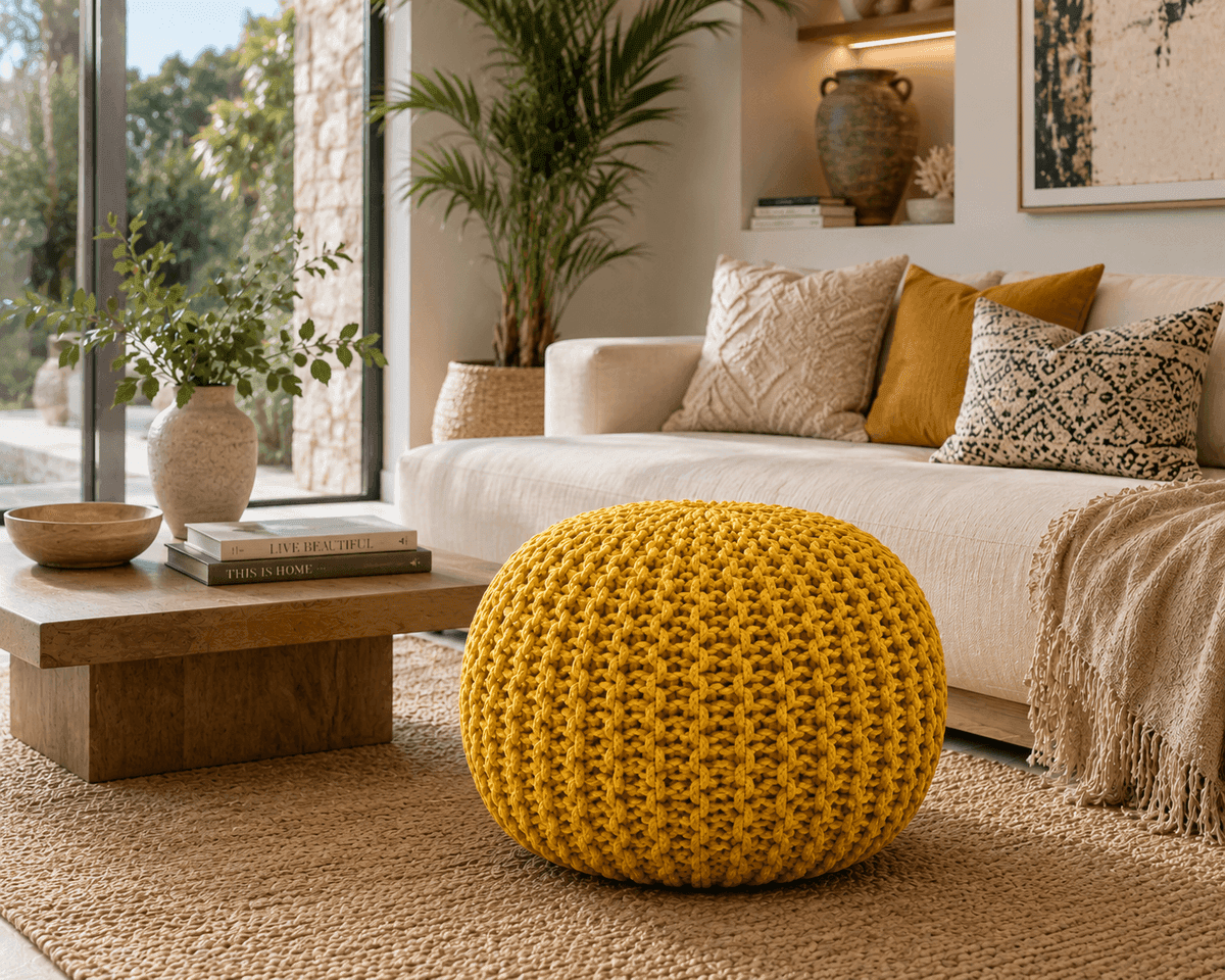 Golden Harvest Knitted Pouf