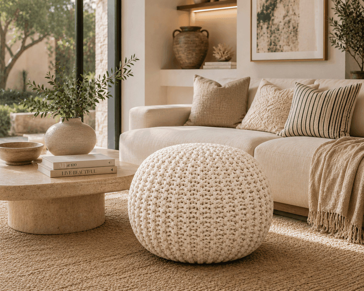 Ivory Haven Knitted Pouf