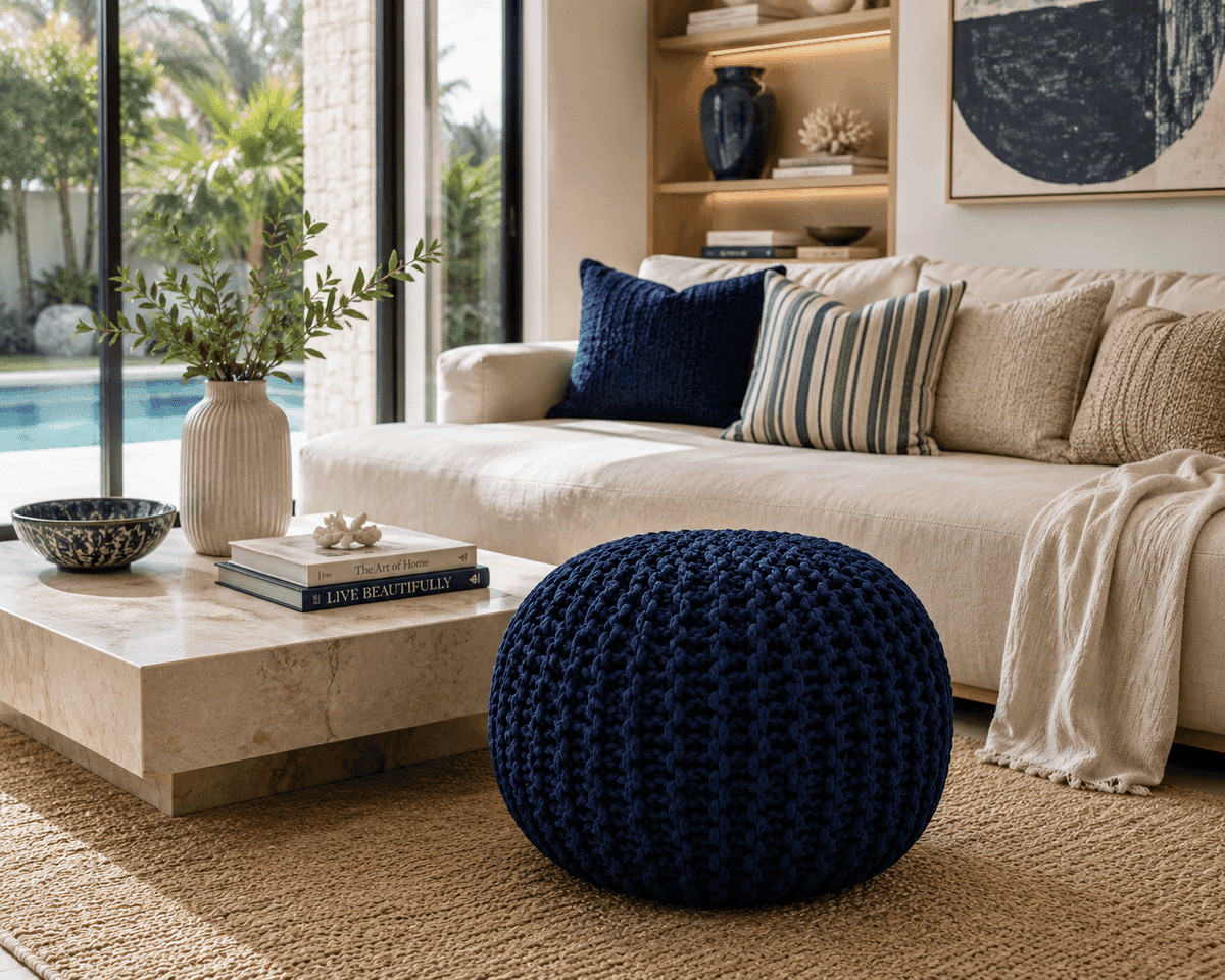 Midnight Coast Knitted Pouf