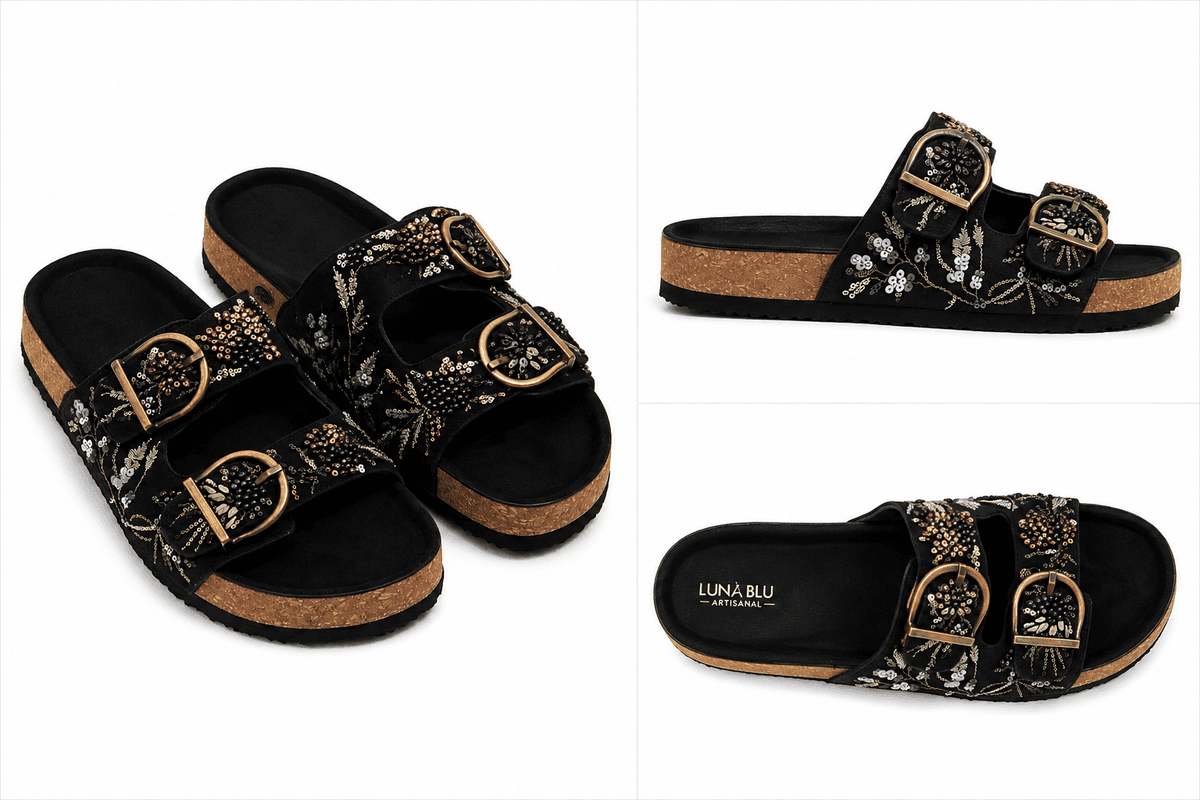 Midnight Meadow Embroidered Comfort Slides