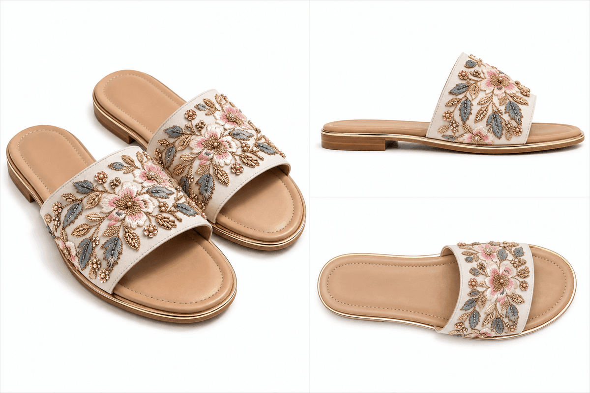 Blush Garden Embroidered Slides