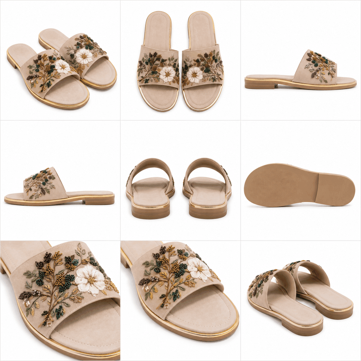 Botanical Grace Embroidered Slides