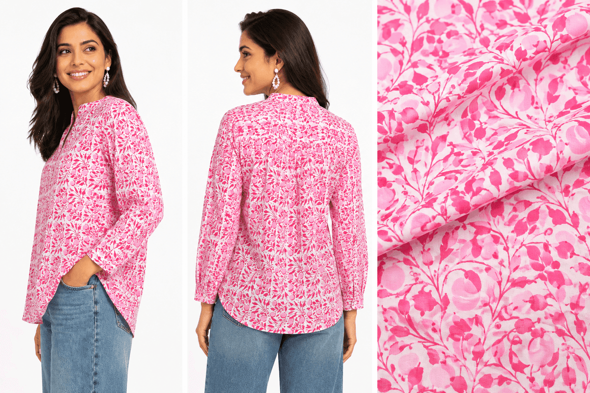 Goji Rose Mandarin Collar Cotton Tunic