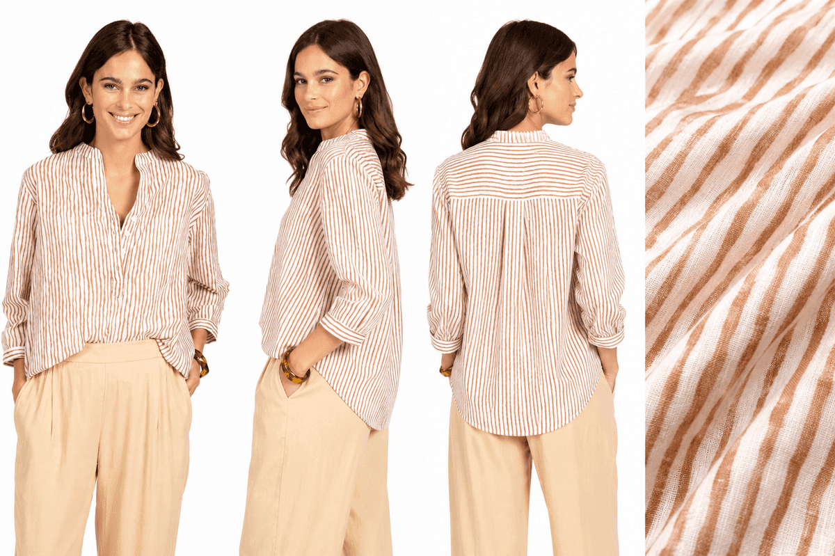 Zephir Beige Mandarin Collar Cotton Tunic
