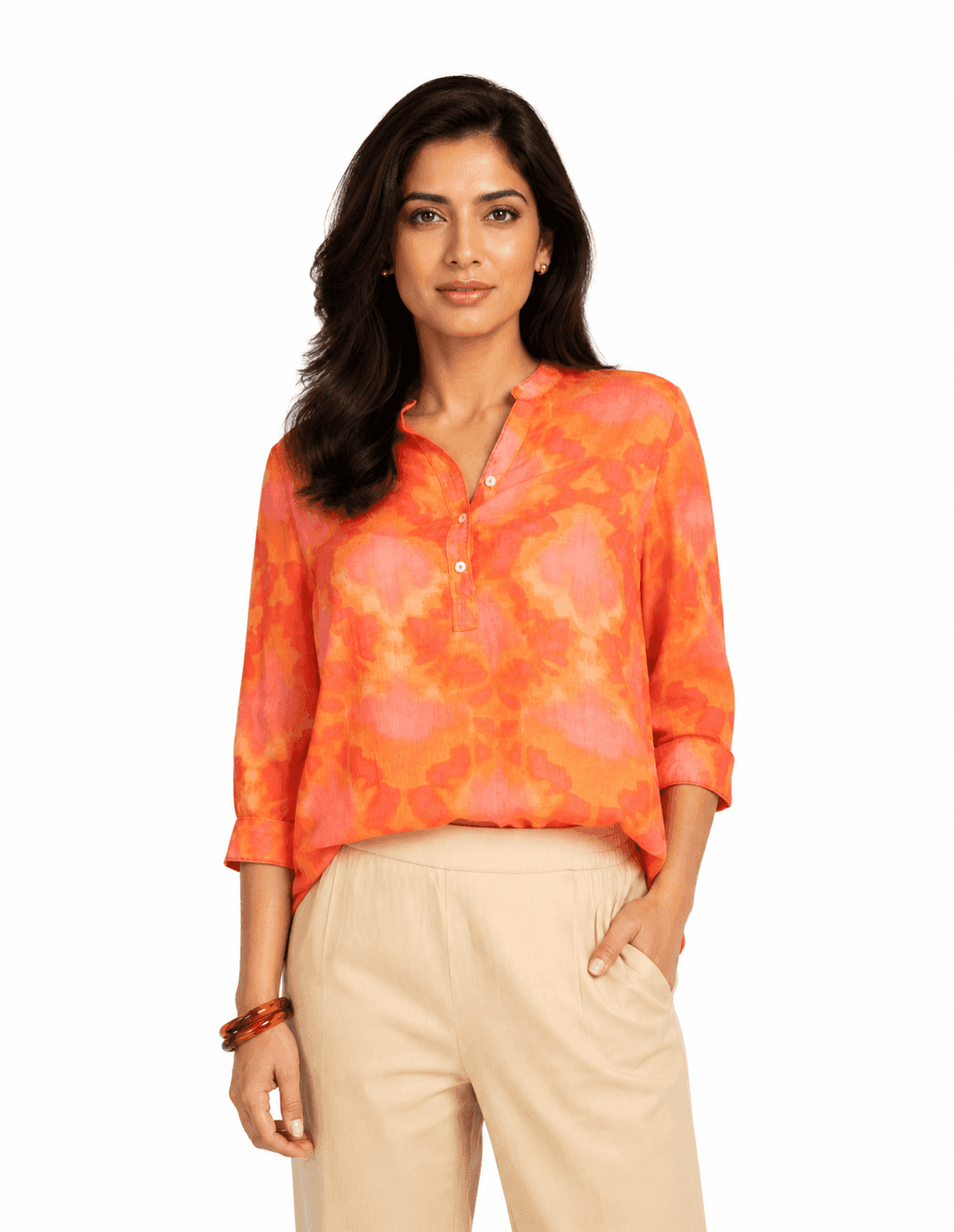 Mirage Rouge Mandarin Collar Cotton Tunic