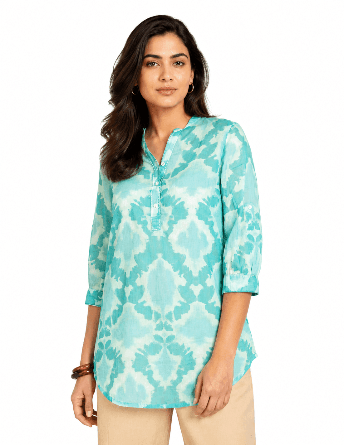 Mirage Vert Mandarin Collar Cotton Tunic