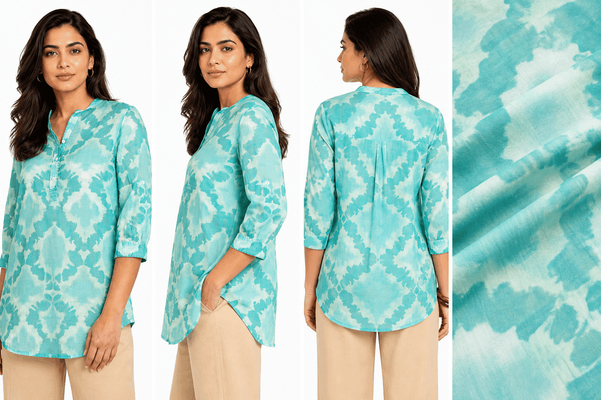 Mirage Vert Mandarin Collar Cotton Tunic