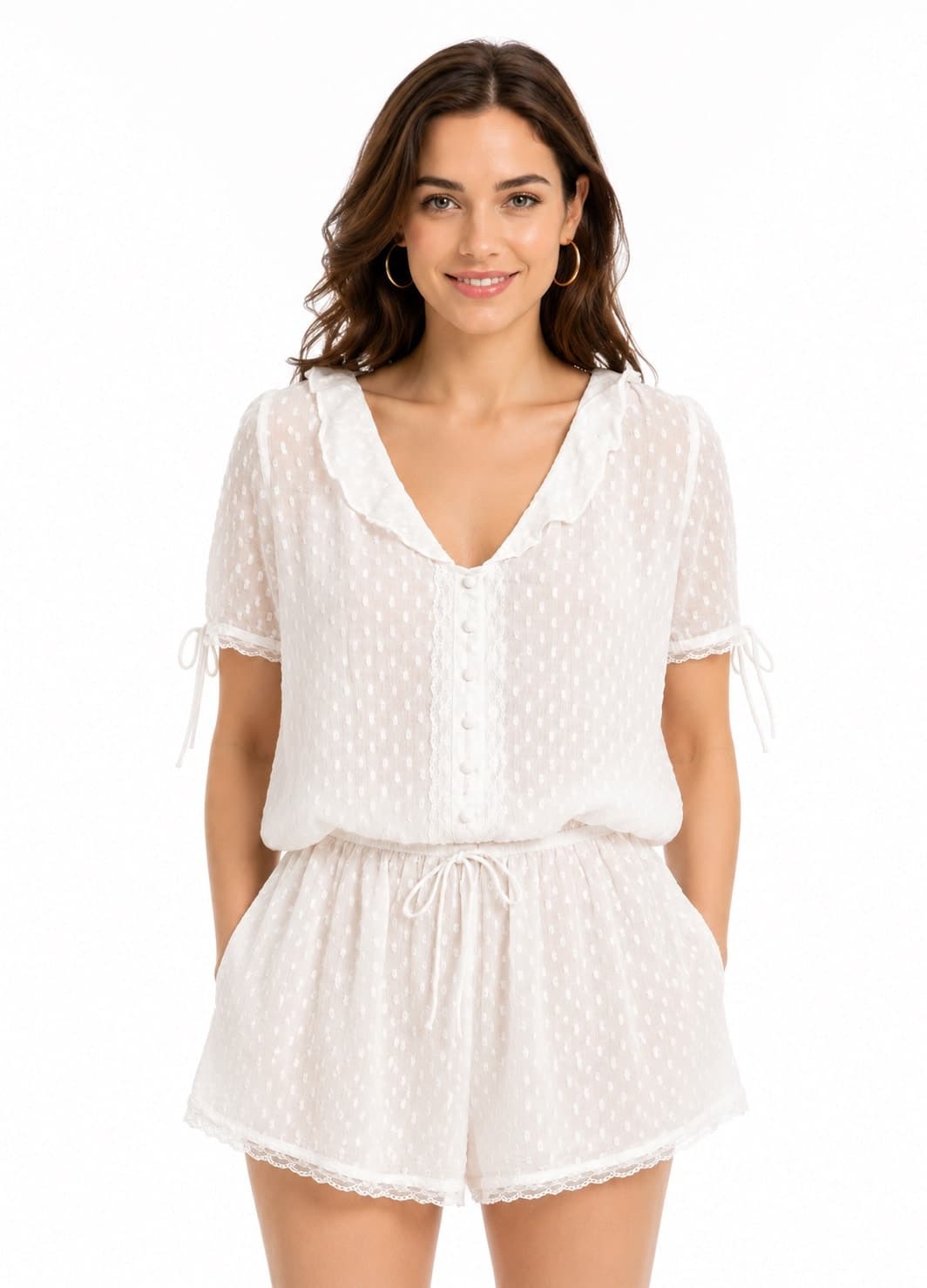 Elise Swiss Dot Georgette Romper