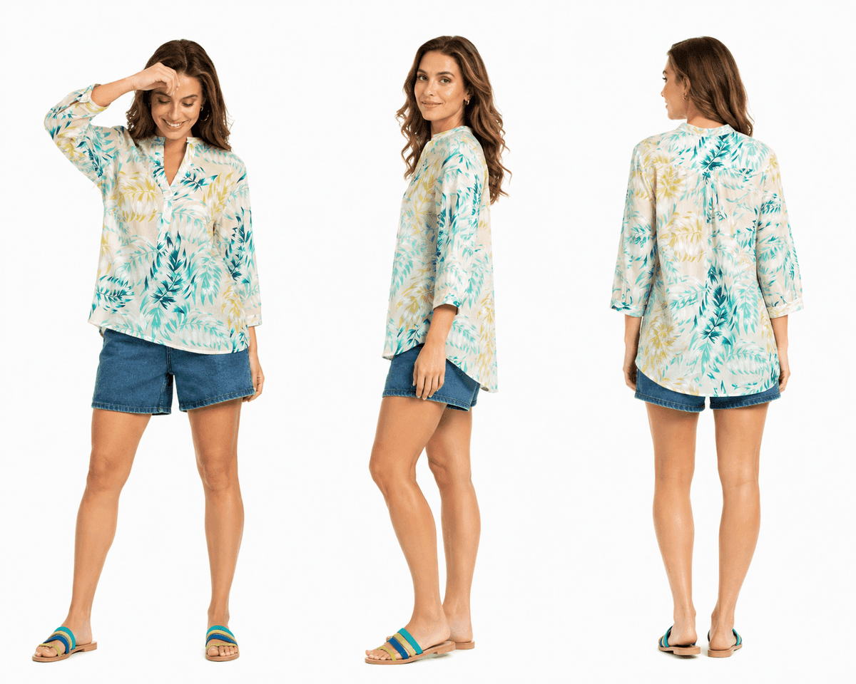 Palm Breeze Pleated Cotton Tunic
