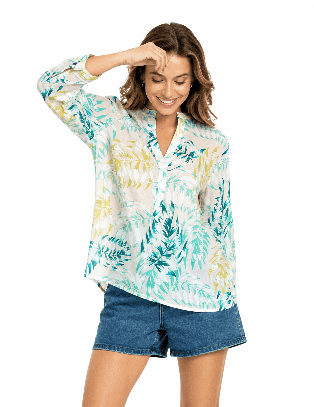 Palm Breeze Pleated Cotton Tunic