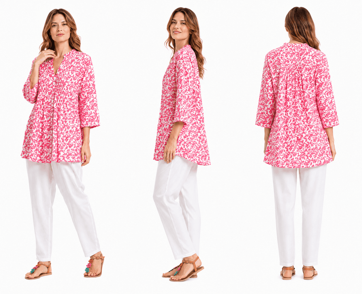 Papillon Rose Pleated Cotton Tunic