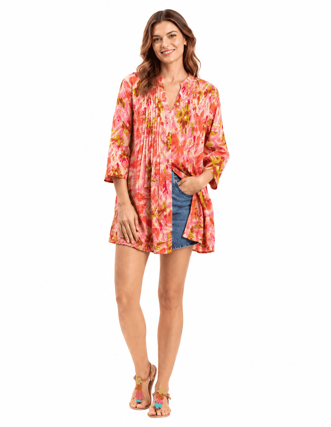 Divine Rose Pleated Cotton Tunic