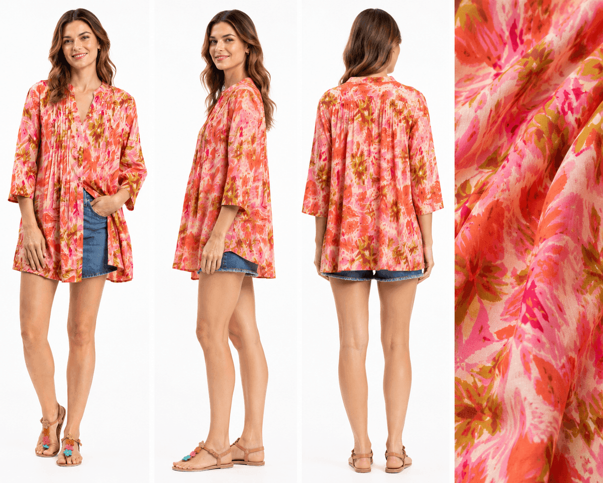 Divine Rose Pleated Cotton Tunic