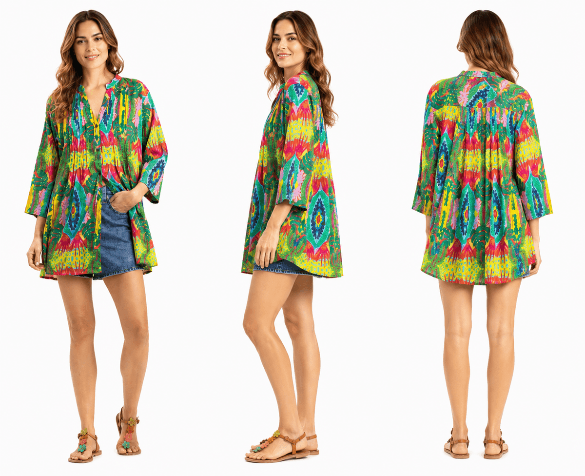 Cactus Verde Pleated Cotton Tunic