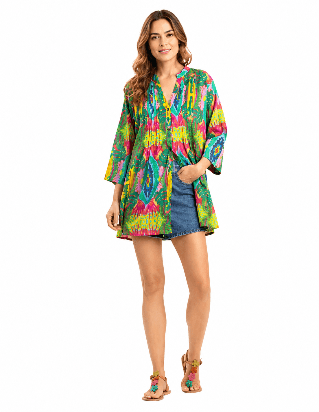 Cactus Verde Pleated Cotton Tunic
