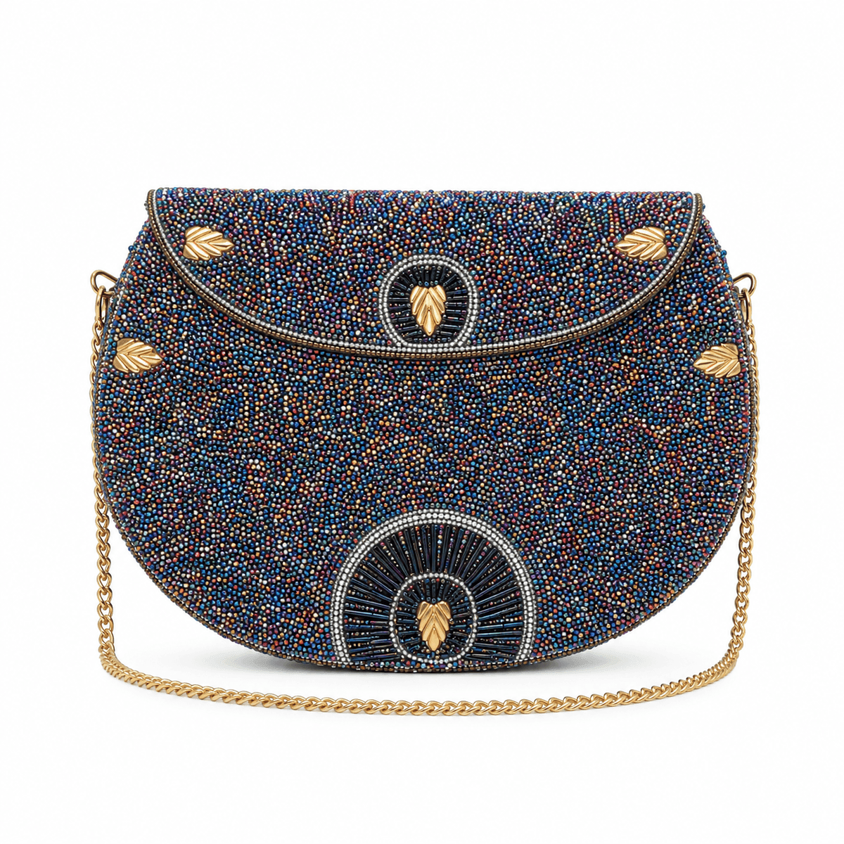Handcrafted Multicolor Seed Bead Embellished Metal Evening Bag