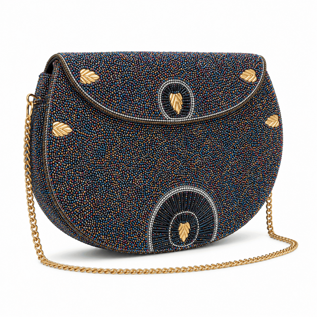 Handcrafted Multicolor Seed Bead Embellished Metal Evening Bag