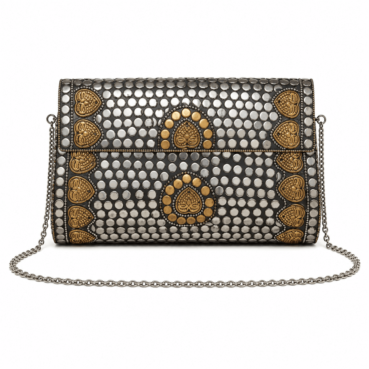 Handcrafted Gunmetal Studded Brass Evening Clutch