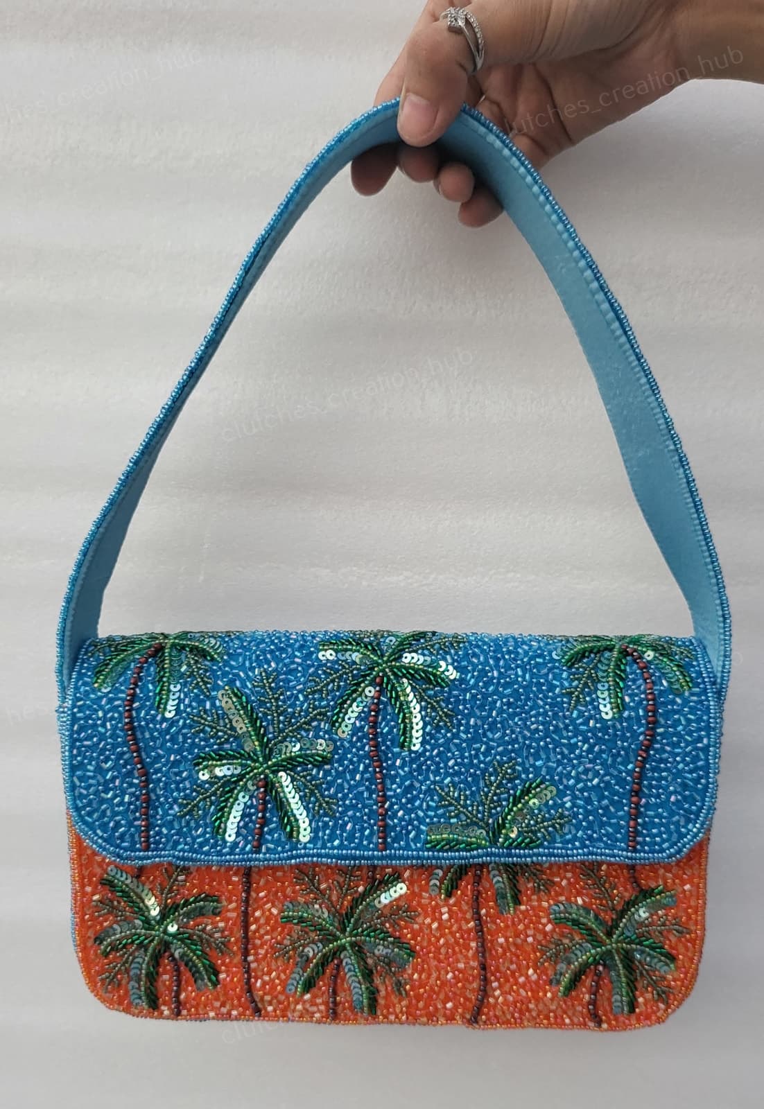 Palm Escape Beaded Shoulder Bag