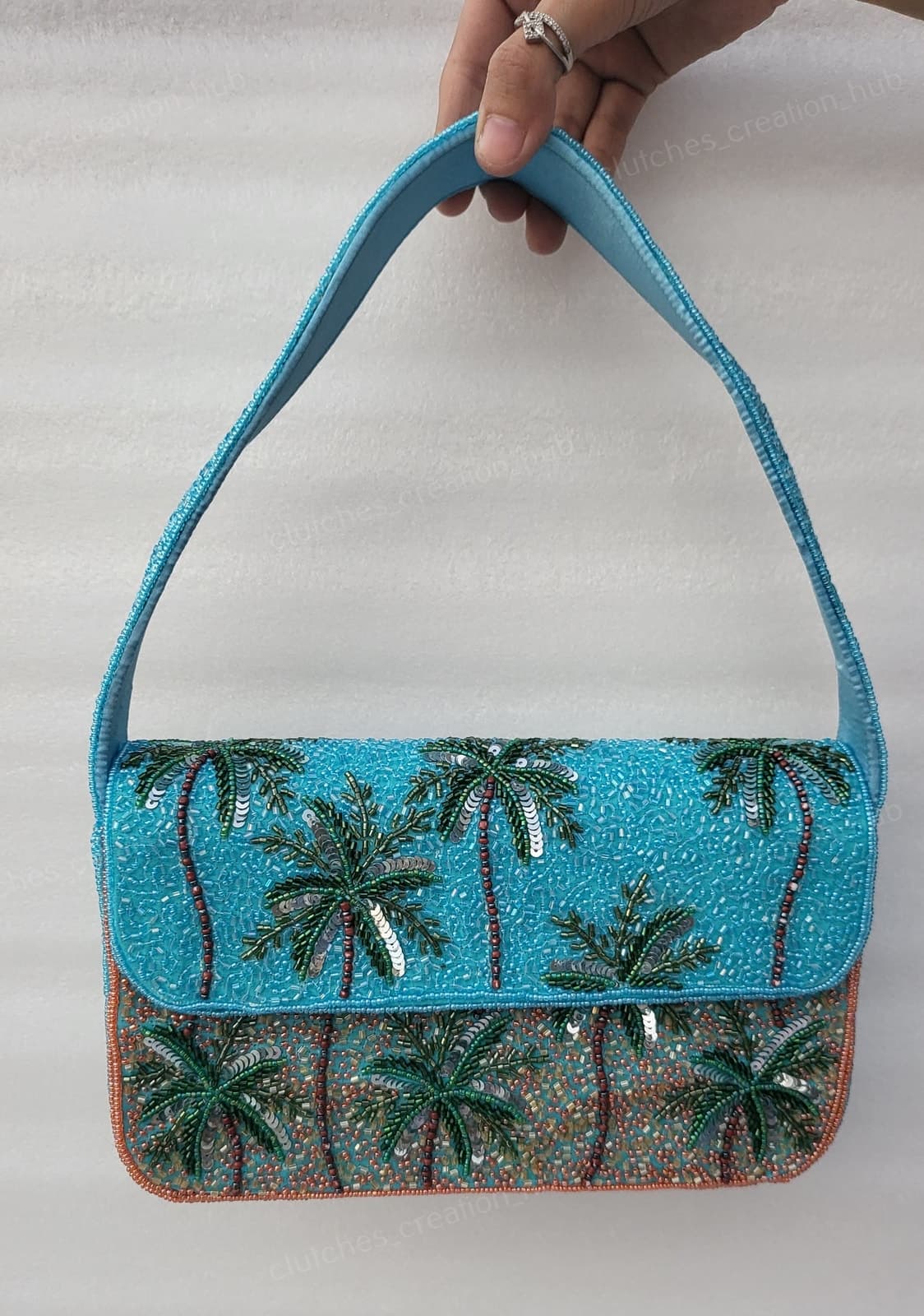 Tropical Palm Luxe Beaded Handbag
