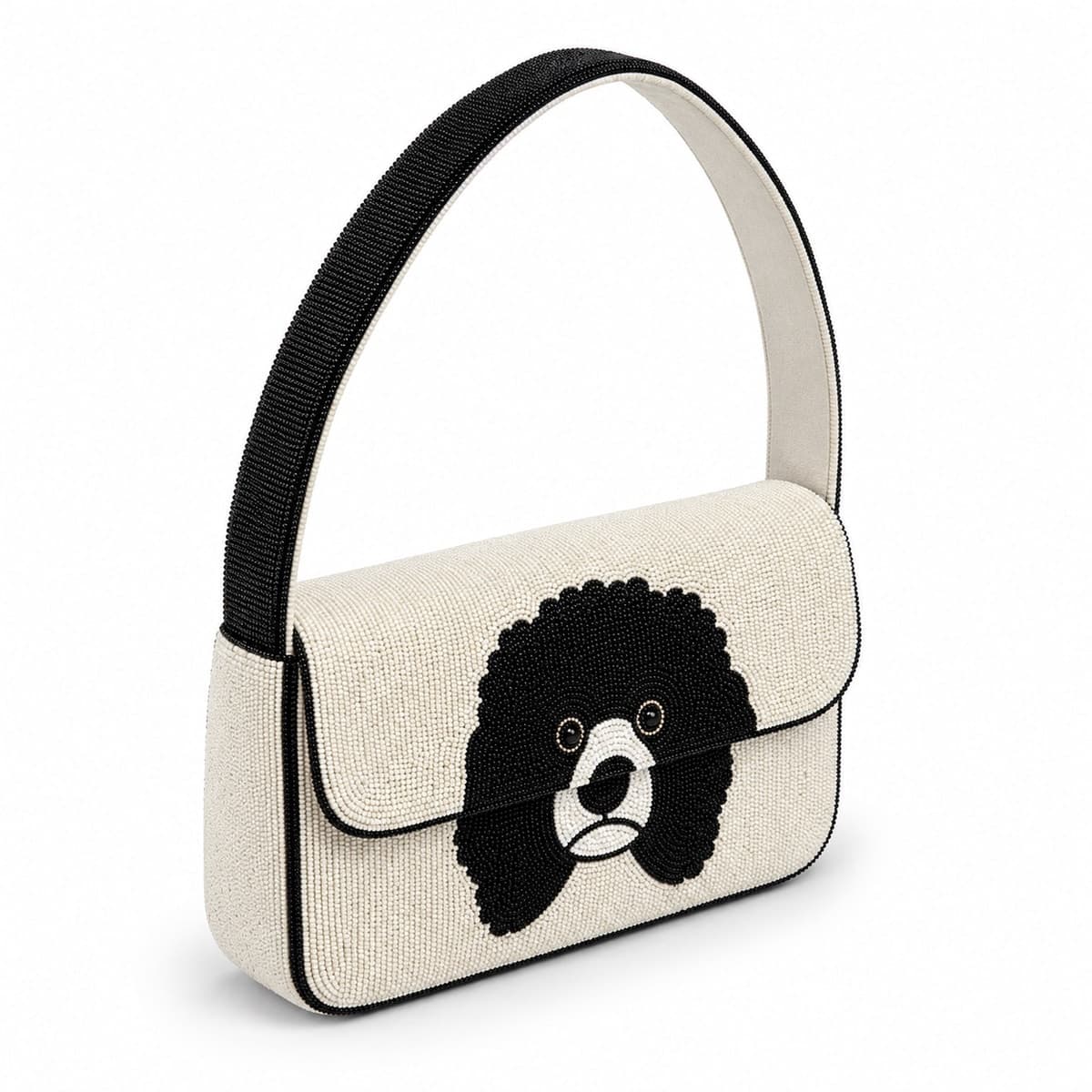 Black & Ivory Bear Beaded Handbag