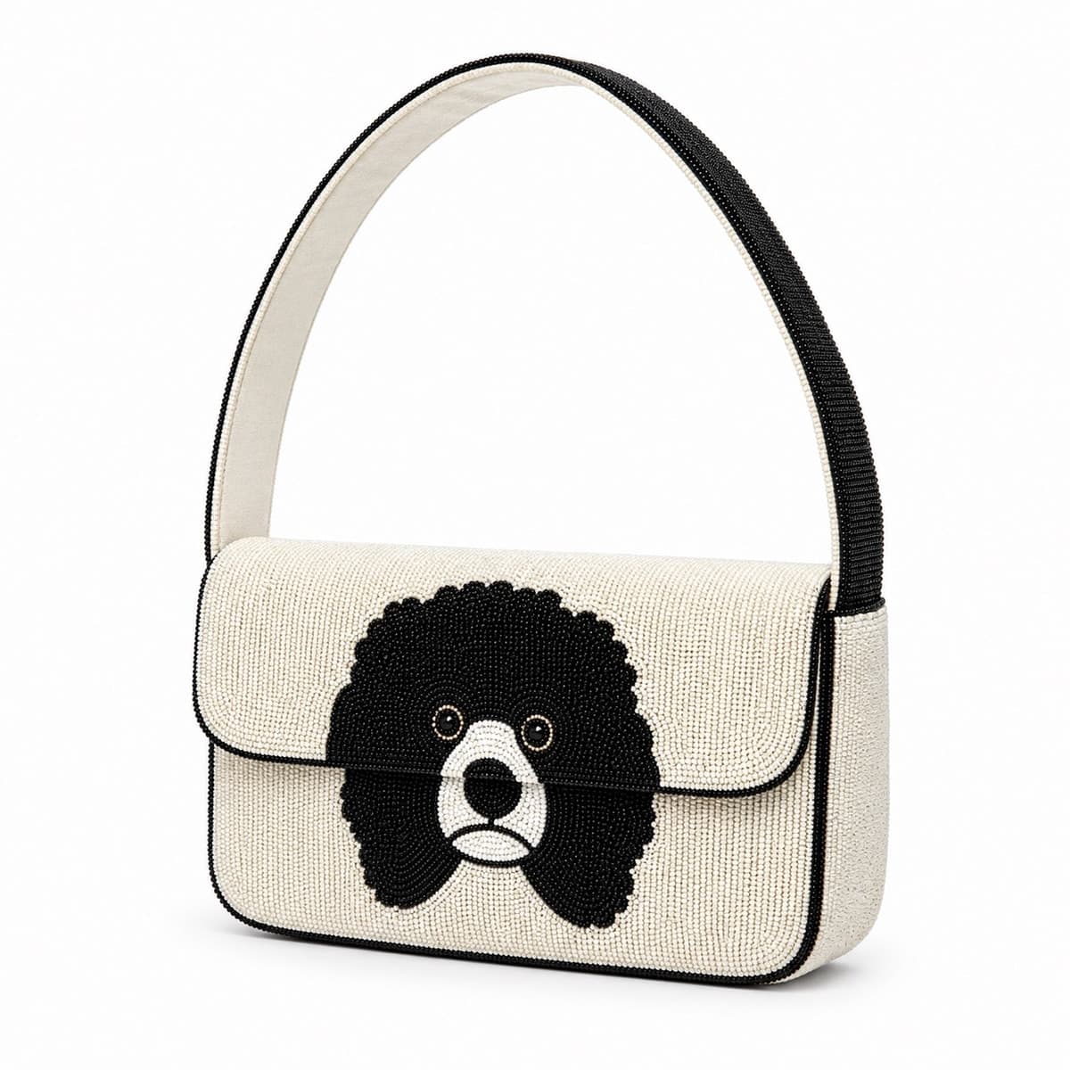Black & Ivory Bear Beaded Handbag