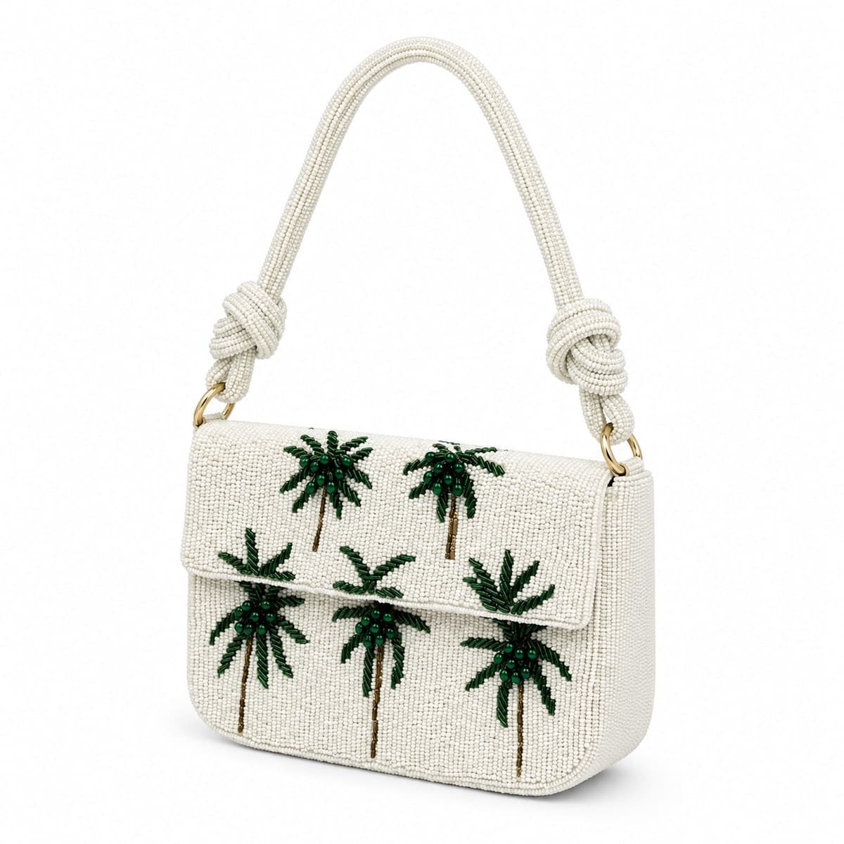 Emerald Palm Paradise Beaded Handbag