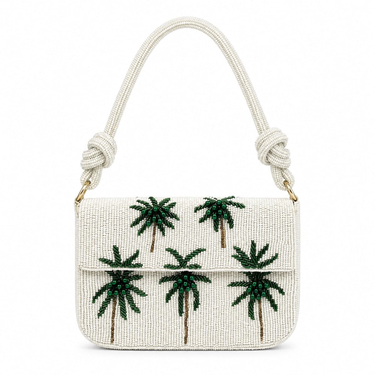 Emerald Palm Paradise Beaded Handbag