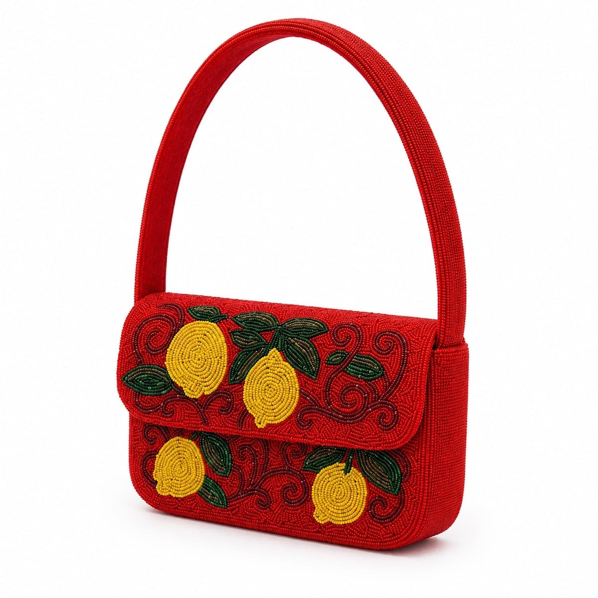 Lemon Garden Artisan Beaded Shoulder Bag