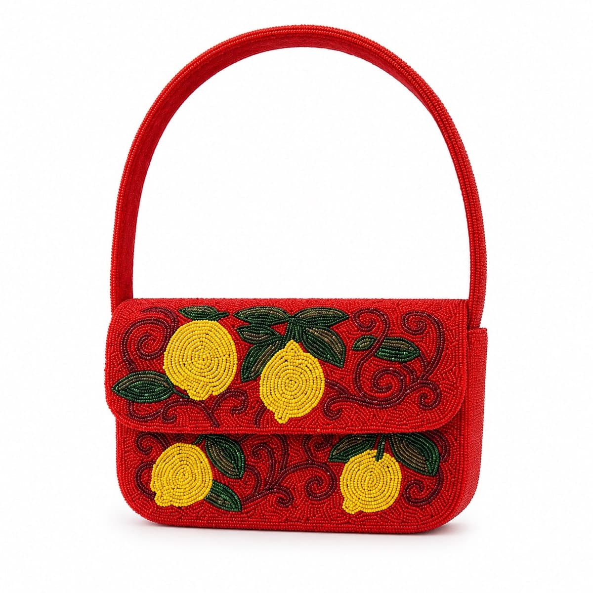 Lemon Garden Artisan Beaded Shoulder Bag
