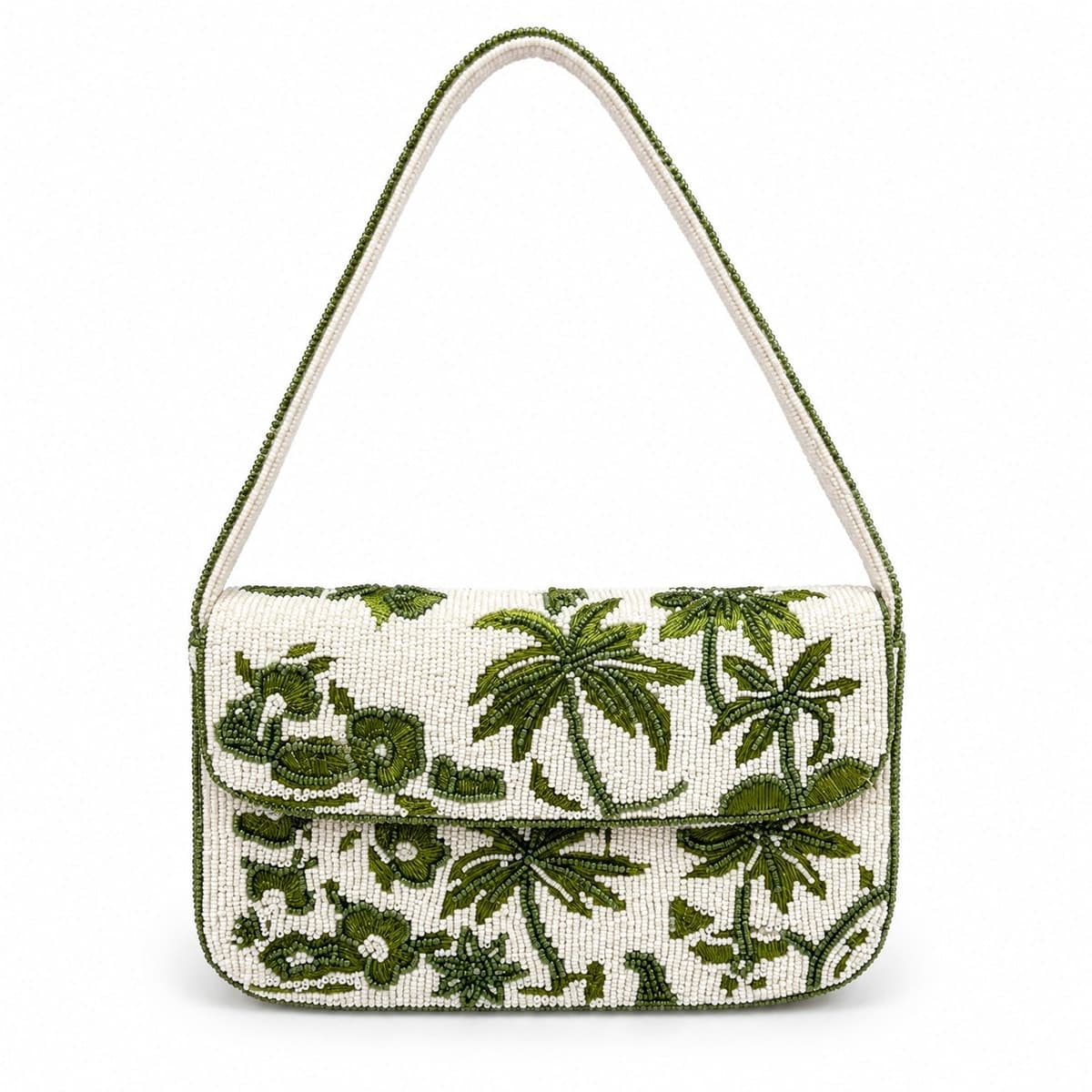 Verdant Palm Garden Beaded Shoulder Bag