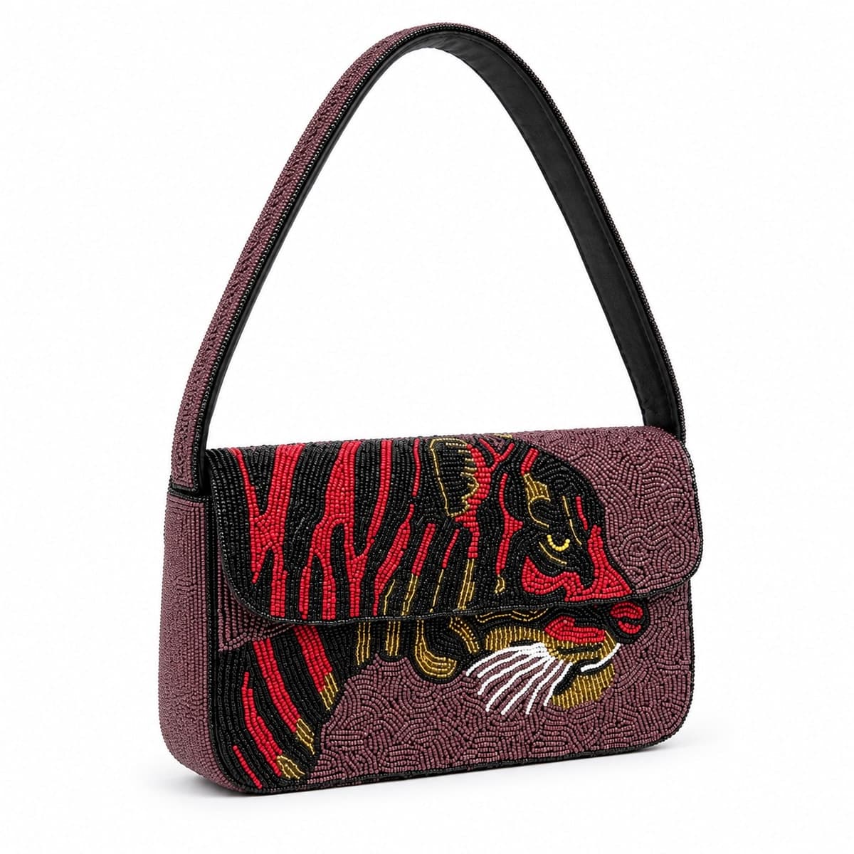 Ember Tiger Beaded Shoulder Bag