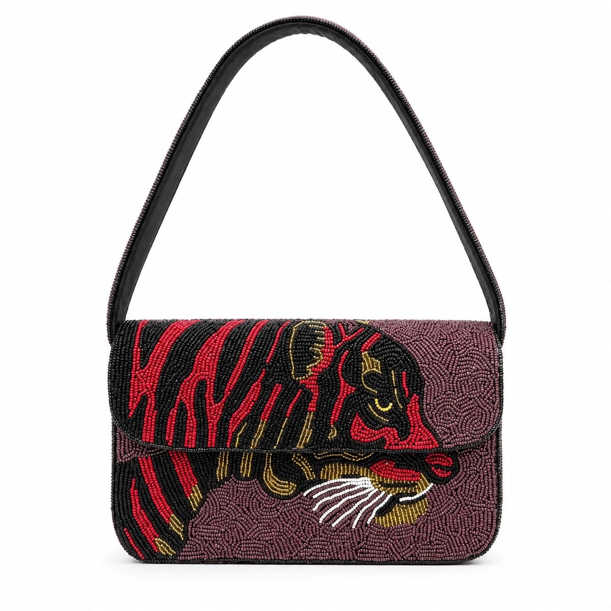 Ember Tiger Beaded Shoulder Bag