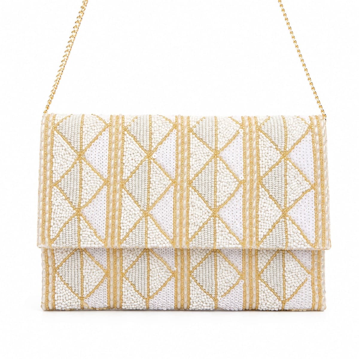 Ivory Gilded Mosaic Beaded Shoulder Bag