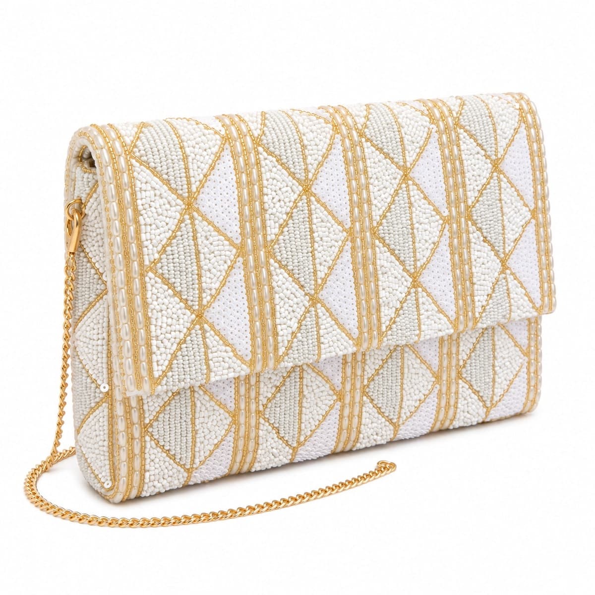 Ivory Gilded Mosaic Beaded Shoulder Bag