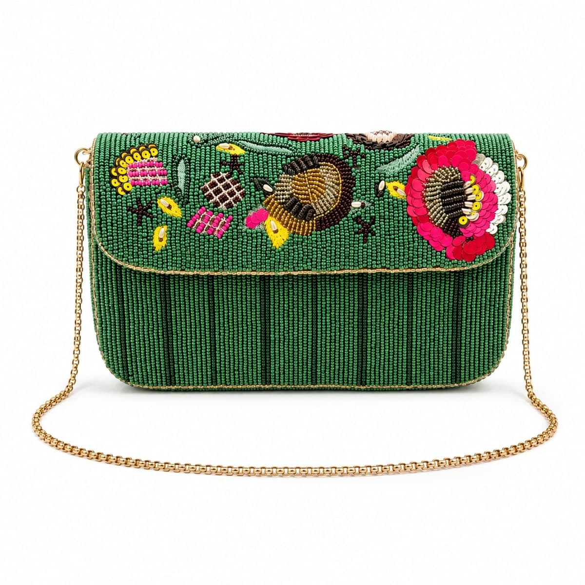 Emerald Garden Beaded Statement Clutch