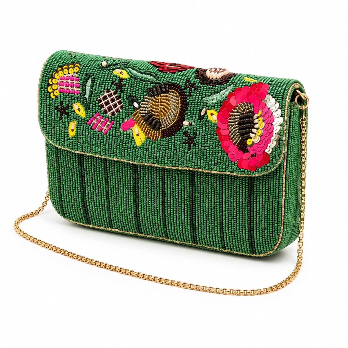 Emerald Garden Beaded Statement Clutch