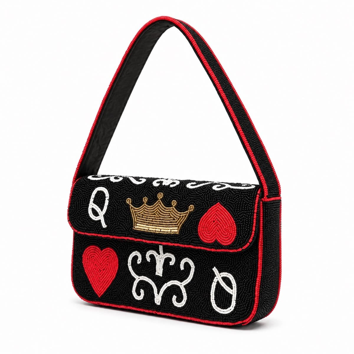 Royal Hearts Beaded Statement Shoulder Bag