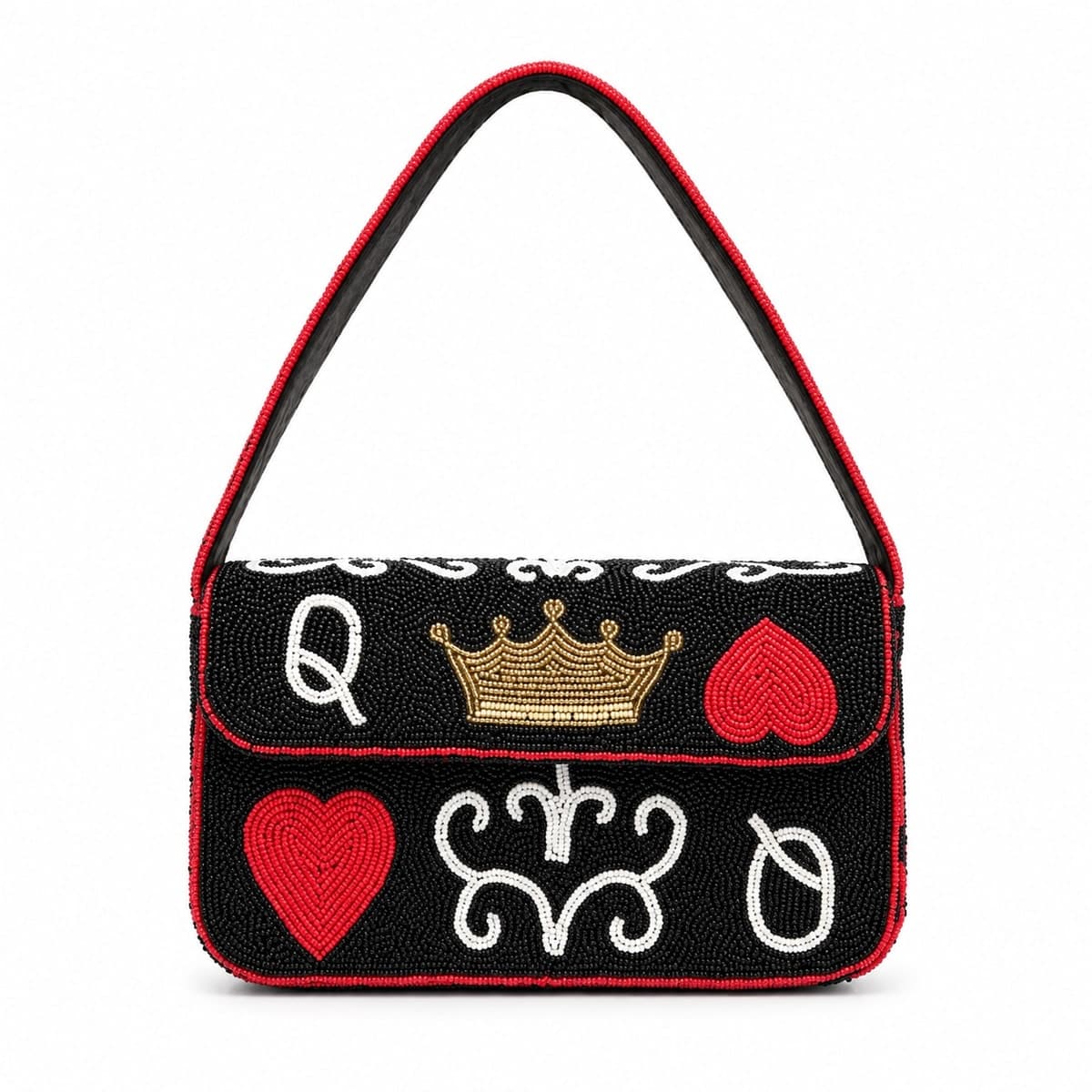 Royal Hearts Beaded Statement Shoulder Bag