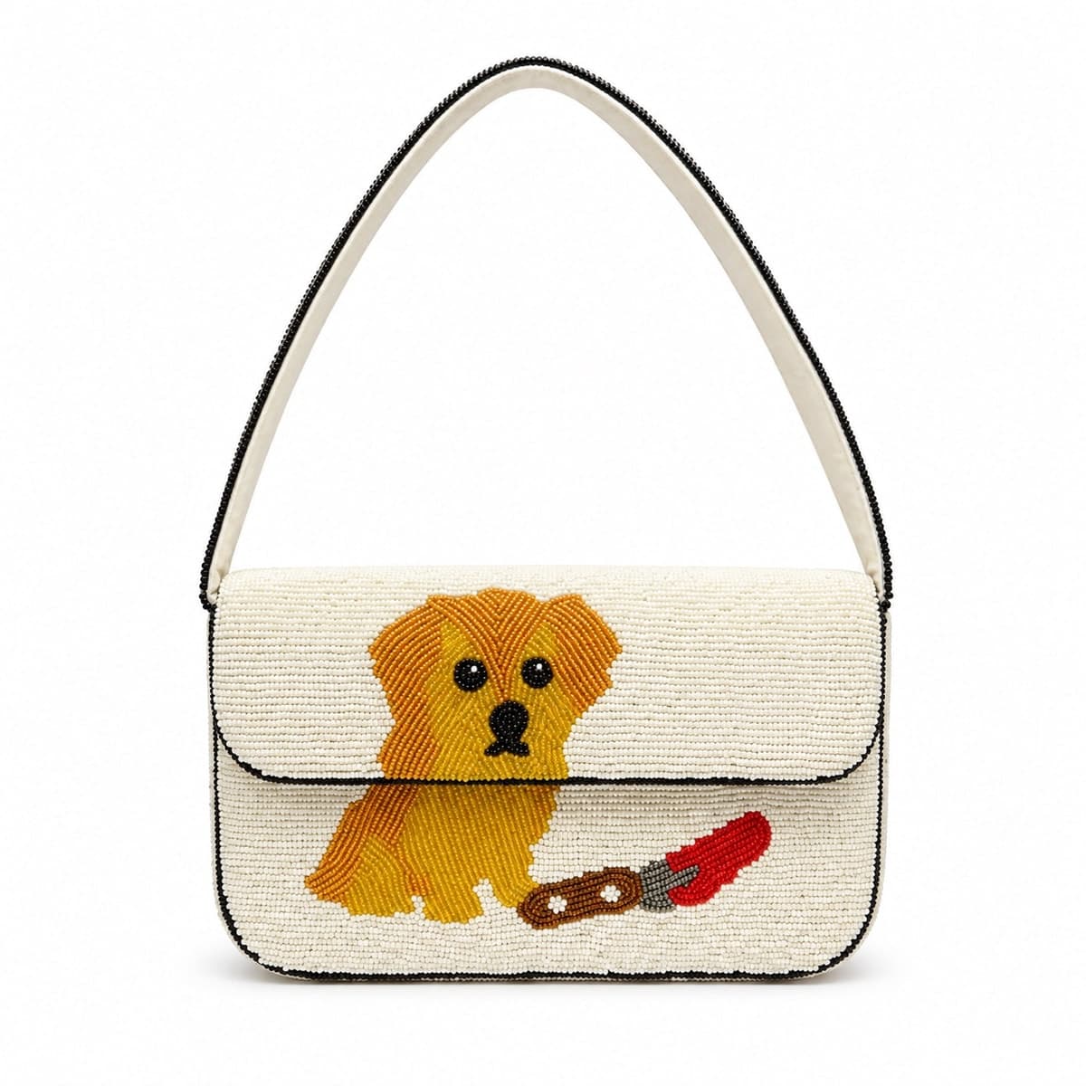 Golden Pup Beaded Shoulder Bag
