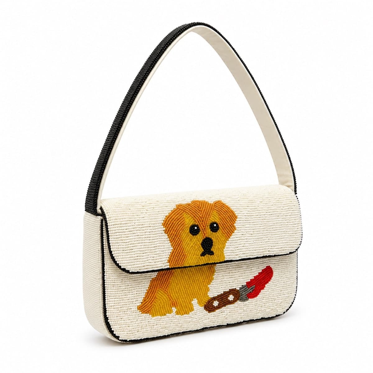 Golden Pup Beaded Shoulder Bag